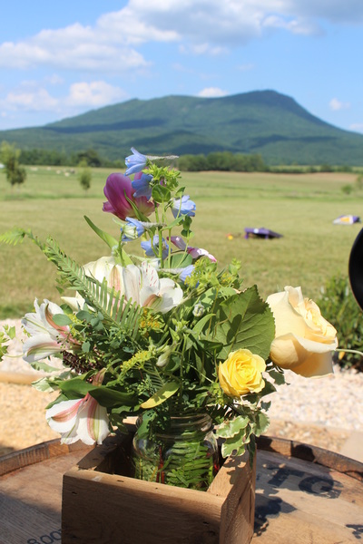 Flowers overlooking mountain ceremony site in Virginia.