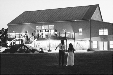 Black and white outdoor wedding reception at Cross Keys Barn in Virginia.
