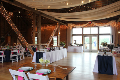Wedding reception at VA wedding venue, Cross Keys Barn.  