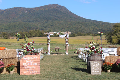 Outdoor ceremony site with mountain view at VA wedding venue.
